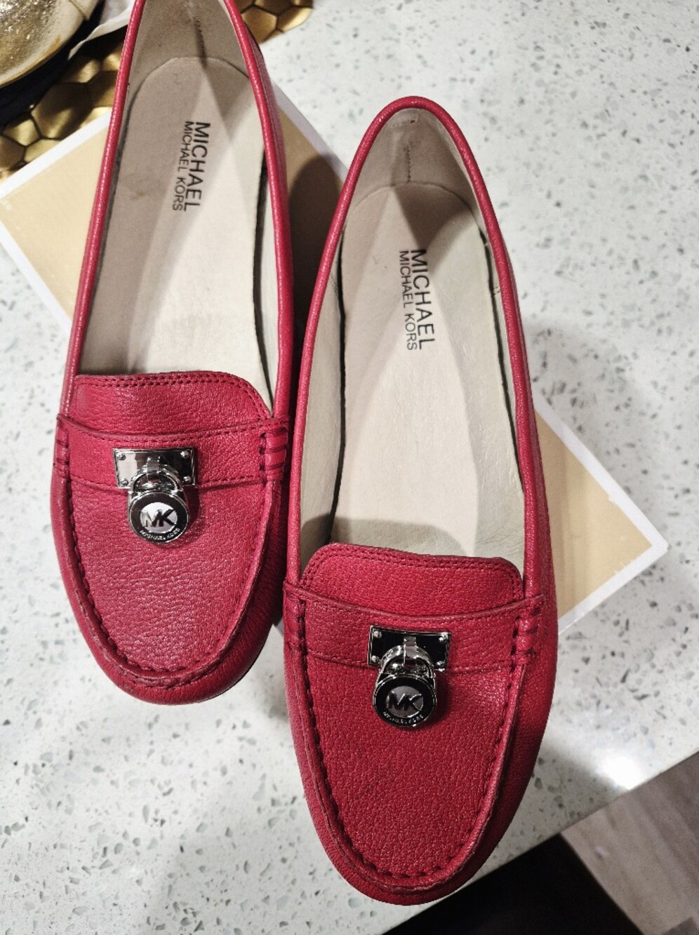 MICHAEL KORS Red Leather Moccasin Loafers Size 9.5